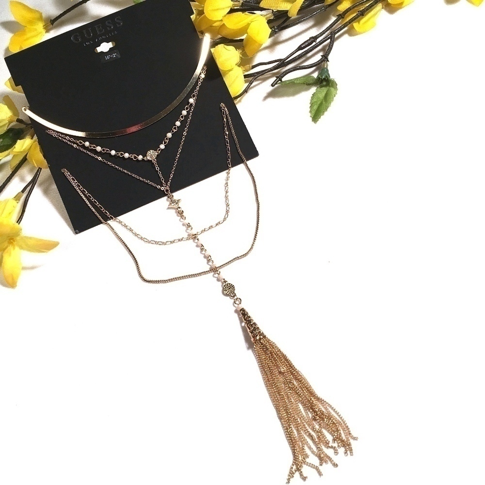 3/$29! GUESS Layered Necklace Gold Tassel